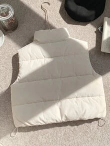 Comfortcana 大尺碼休閒正裝立領米色填充背心，適合秋冬辦公室派對 - 米色 - 查看 2