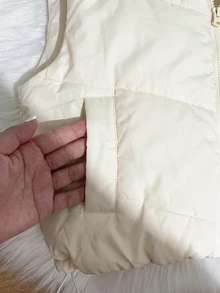 Comfortcana 大尺碼休閒正裝立領米色填充背心，適合秋冬辦公室派對 - 米色 - 查看 5