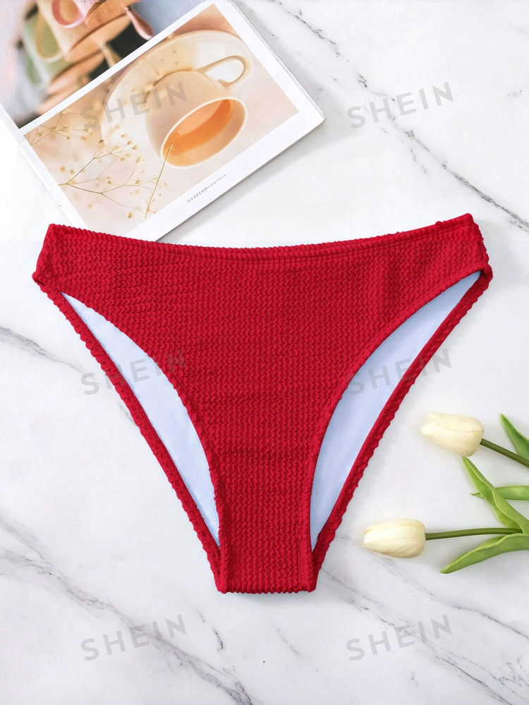 Swim Basics Parte Inferior Texturizada De Traje De Baño De Color Sólido - Rojo - Añade 3