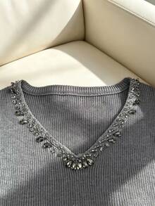 Modelyn Beaded Detail Knot Side Sweater Vest - Grey - View 5
