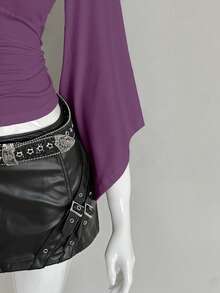 EgrlEra Deep V-Neck Sexy Mid-Length Fitted T-Shirt - Purple - View 5