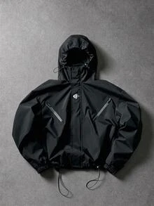 Manfinity EMRG Men's Casual Cherry Blossom Print Hooded Jacket, Autumn - Black - View 2