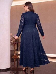 Modelyn Gaun Wanita Ukuran Plus Minimalis Elegan dengan Pinggang Ramping dan Model Mengembang - Navy Blue - View 2