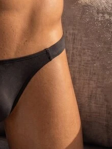 SHEIN DrisQ 男士素色鏤空性感日常三角內褲 - 黑色 - 查看 4