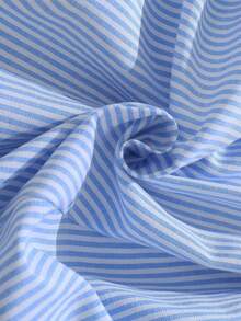 EMERY ROSE Women's Casual V-Neck 3/4 Sleeve Striped Cotton Shirt - Blue and White - View 4