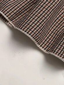 SHEIN Girls Dress Middle & Big Tween Girl 8-12Y Plaid Fabric Frill Trim Design - Khaki - View 6