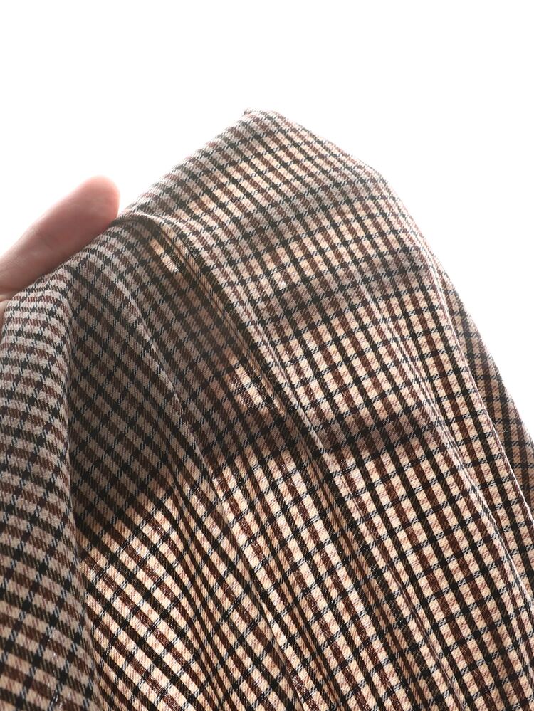 SHEIN Girls Dress Middle & Big Tween Girl 8-12Y Plaid Fabric Frill Trim Design - Khaki - View 7