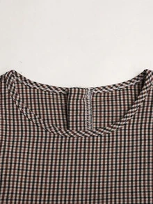 SHEIN Girls Dress Middle & Big Tween Girl 8-12Y Plaid Fabric Frill Trim Design - Khaki - View 5