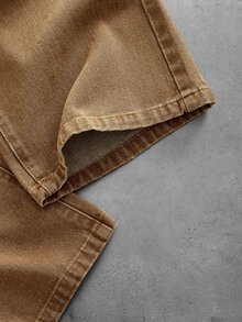Manfinity RebelGame Men's Pocket Button Casual Streetwear Versatile Daily Travel Denim Jeans Vacation Brown Autumn - Brown - View 4