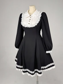 Sweetra Plus Size Sweet Lace Patchwork Contrast Color Gentle Dress - Black - View 5