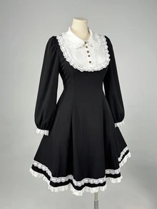 Sweetra Plus Size Sweet Lace Patchwork Contrast Color Gentle Dress - Black - View 3