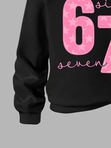 SHEIN Explorewe 两件套休闲时尚女童连帽衫套装，饰有俏皮的数字67设计，包含一件长袖连帽衫和一条宽松运动裤，适合秋冬春季穿着，舒适百搭，可用于休闲穿着、户外活动、上学、节日庆典，也可作为礼物赠送。 - 彩色 - 查看 6
