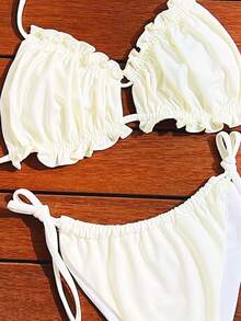 Swim Vcay 2pcs Swimwear With Ruffled Hem, Fashionable For Summer - Beige - View 4