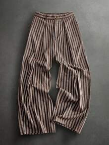 Manfinity RebelGame Men's Plus Size Striped Casual Versatile Everyday Travel Long Pants Baggypants Men - Brown - View 2