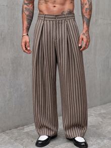 Manfinity RebelGame Men's Plus Size Striped Casual Versatile Everyday Travel Long Pants Baggypants Men - Brown - View 7