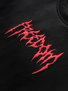 PAVTROS 男士夏季黑紅街頭風暗圖騰寬鬆短袖T恤，圓領短版剪裁，Y2K哥德風，萬聖節節日穿搭 - 黑色 - 查看 6