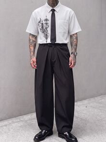 Manfinity RebelGame Men's Fashion Vintage Goth Print Single-Breasted Short Sleeve Pocket Shirt Halloween Graduation Holiday White Black Summer - White - View 7