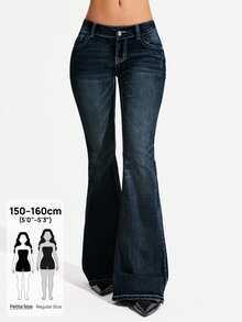 Flexra Petite Women's Stretch Skinny Sexy Date Versatile Contrast Stitching Flare Jeans - Dark Wash - View 1