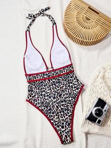 Swim Chiccia Springbreak Leopard Print Deep V Neck Sexy One-Piece Swimsuit, Festival Boho For Summer Beach Vacation - Multicolor - View 2