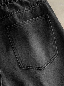 Manfinity RebelGame Men's Letter Print Curved Leg Jeans Birthday Vacation Dark Grey Summer Streetwear Street Life, Grunge, Pocket, Urban, Work - Black - View 7