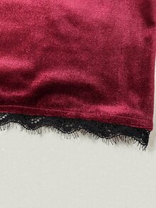 LUMIGAL Elegant Gothic Halloween Burgundy Velvet Commute Party Holiday Mesh Short Dress Spring Summer Autumn - Burgundy - View 6