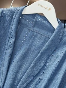 SHEIN Lady Autumn Navy Blue Hollow Retro Smart Casual Elegant Textured Cardigan Women's Coat In Office - Blue - View 7
