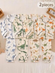 Young Boys Pajamas 2pcs/Set Plaid Bear Print Long Sleeve Long Pants Knit Loungewear Set - Blue - View 6