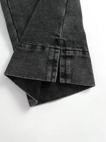 SHEIN 女童淺藍色水洗舒適牛仔褲，休閒牛仔風日常寬腿褲，寬褲腳開衩設計，柔軟牛仔布料 - 深灰色 - 查看 6