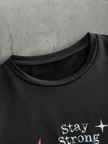 Manfinity RebelGame Men's Crew Neck Letter & Lips Graphic Casual Everyday Short Sleeve T-Shirt - Black - View 5