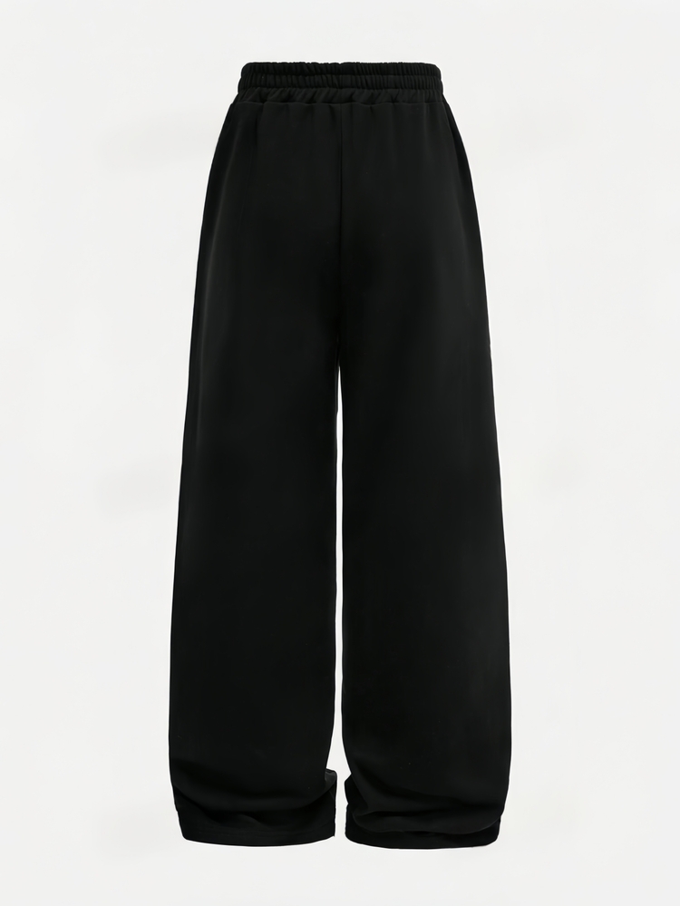 SHEIN Tween Girls' Black Casual Modest Streetwear Everyday Loose Knit Pants, Versatile Gym Sporty Straight Fit Trousers For Autumn, Outing, Street, Outdoor - Black - View 2