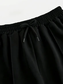 SHEIN 青少年女孩黑色休閒端莊街頭風日常寬鬆針織長褲，百搭健身運動風直筒長褲，適合秋季、外出、街頭、戶外 - 黑色 - 查看 8