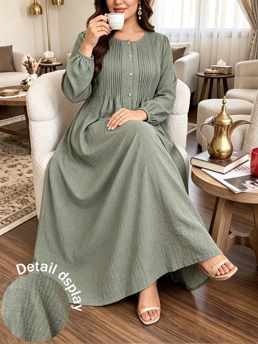 Lacomfia Plus Size Autumn Casual Solid Color Front Button Dress