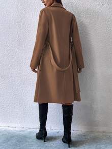 SHEIN Lapel Neck Double Breasted Belted Coat Fall Winter Cloth For Women - Coffee Brown - View 4