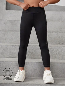 SHEIN 年輕女孩的運動戶外星空噴點瑜伽褲,帶口袋,高彈性,自由伸展,時尚多用途,經典跑步,騎行,登山,室內運動和全面訓練 - 黑色 - 查看 4