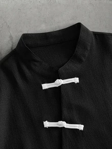 Manfinity RebelGame Men's Solid Color Casual Versatile Daily Wear Shirt - Black - View 4