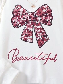 SHEIN Tween Girls Fall Outfits 2 Piece Outfit Cute Sequin Bow Graphic Sweatshirt And Confetti Print Leggings Set Casual Long Sleeve Fall Winter Sweet Tra... - Burgundy - View 5