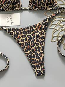 Swim Vcay Women's Sexy Leopard Print Halter Tie Bikini Set For Beach Vacation - Multicolor - View 6
