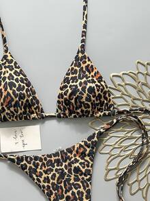 Swim Vcay Women's Sexy Leopard Print Halter Tie Bikini Set For Beach Vacation - Multicolor - View 4