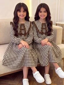 SHEIN Tween Girls Dresses - Brown - View 1
