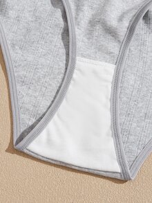Lullawish Set Pakaian Dalam Rajut Jacquard Garis Vertikal Wanita 100% Katun - Light Grey - View 10