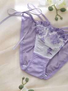 DelicateAllure Purple Embroidered Sexy Innocent Clear Style Transparent Mass-Produced Pure Decorative Straps Cross Straps Subtle Detail Women's Thong - White - View 5