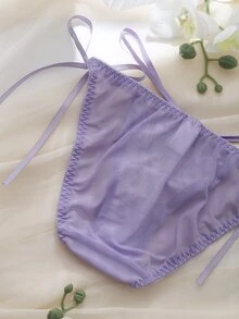 DelicateAllure Purple Embroidered Sexy Innocent Clear Style Transparent Mass-Produced Pure Decorative Straps Cross Straps Subtle Detail Women's Thong - White - View 6