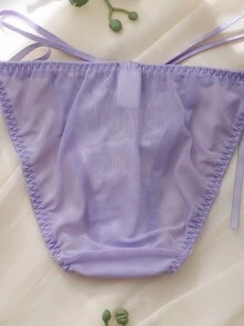 DelicateAllure Purple Embroidered Sexy Innocent Clear Style Transparent Mass-Produced Pure Decorative Straps Cross Straps Subtle Detail Women's Thong - White - View 3