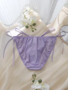 DelicateAllure Purple Embroidered Sexy Innocent Clear Style Transparent Mass-Produced Pure Decorative Straps Cross Straps Subtle Detail Women's Thong - White - View 2
