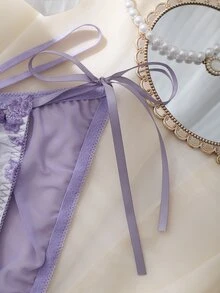 DelicateAllure Purple Embroidered Sexy Innocent Clear Style Transparent Mass-Produced Pure Decorative Straps Cross Straps Subtle Detail Women's Thong - White - View 4