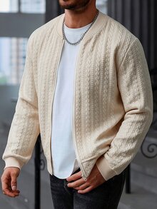 Manfinity CasualCool Men's Autumn Casual Solid Color Textured Zip-Up Hoodie - Apricot - View 3