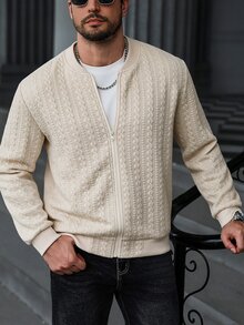 Manfinity CasualCool Men's Autumn Casual Solid Color Textured Zip-Up Hoodie - Apricot - View 5
