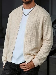 Manfinity CasualCool Men's Autumn Casual Solid Color Textured Zip-Up Hoodie - Apricot - View 7
