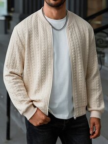Manfinity CasualCool Men's Autumn Casual Solid Color Textured Zip-Up Hoodie - Apricot - View 4