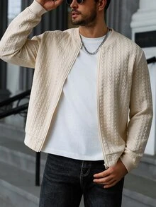 Manfinity CasualCool Men's Autumn Casual Solid Color Textured Zip-Up Hoodie - Apricot - View 6